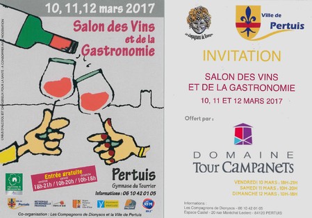 Retrouvez-nous vendredi 10, Samedi 11 et Dimanche 12 Mars 2017 au Salon des Vins et de la Gastronomie de PERTUIS.